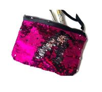 Flip Sequin Makeup Bag - Reversible Mermaid Sequin Pouch - Two-Tone Sparkly Clutch - Cosmetic Brush Holder & Travel Purse (Pink & Silver)