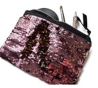 Flip Sequin Makeup Bag - Reversible Mermaid Sequin Pouch - Two-Tone Sparkly Clutch - Cosmetic Brush Holder & Travel Purse (Pale Pink & Gold)