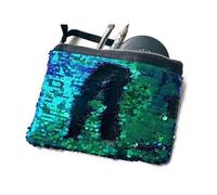 Flip Sequin Makeup Bag - Reversible Mermaid Sequin Pouch - Two-Tone Sparkly Clutch - Cosmetic Brush Holder & Travel Purse (Iridescent Green & Black)