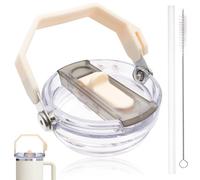 Flip Straw Lid with Handle for 40oz Stanley Cup Premium Leakproof Detachable Replacement Lid Accessories, Perfect Fit for Stanley Quencher, ProTour Tumbler, No-Spill Design(Cream)