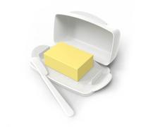 Flip-top Butter Dishes, 250g Capacity, Comes with lid and Knife Set. Suitable for Most European Butters, extends butter's Shelf Life. Suitable for countertops or refrigerators（White）