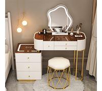 Flip-Top Dressing Table with LED Lights Bluetooth Speaker Wireless Charging & Rolling Stool - 3 Color Dimmable ty Set for Modern Bedrooms