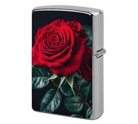 Flip-Top Metal Lighter Case for Outdoor, Windproof Lighters Shell Box for Man, Red Rose Black Background Lighters Cover Shell for Protect Lighter, Dad Husband Gift Collect