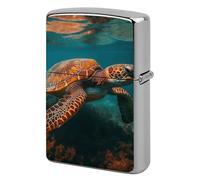 Flip-Top Metal Lighter Case for Outdoor, Windproof Lighters Shell Box for Man, Sea Turtle Swimming Lighters Cover Shell for Protect Lighter, Dad Husband Gift Collect