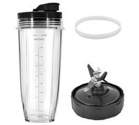 Flip Top to-go Lid and 32OZ Cup and 7 Fins Extractor Blade Replacement Parts Set for Compatible with Nutri Ninja Auto IQ 1000W Blender Accessories Replacement Parts BL482 BL480-30 BL482-30 BL682