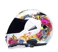 Flip Up Front Motorbike Helmet Bluetooth Full Face Modular Motorcycle Helmet with Tinted Lens DOT/ECE Approved Double Visor Helmet Lightweight Crash Helmet for Adults Men Women White 3,M
