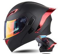 Flip Up Front Motorbike Helmet Bluetooth Slot Full Face Modular Motorcycle Helmet with Double Visor DOT/ECE Approved Helmet Chin Strap Crash Helmet for Men Women Bright Black