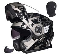 Flip Up Front Motorcycle Motorbike HelmetFull Face Integrated Motorbike Helmet ECE 2205 ApprovedWith anti-fog double visor, suitable for men and women 4,2XL61-62CM