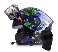 Flip Up Full Face Motorcycle Helmet, Bluetooth Modular Helmet Dual Visor Folding Full Face Helmet ECE Certified Men Women Scooter Helmet With Bluetooth Headset(F,L=(59~60cm))