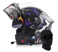 Flip Up Full Face Motorcycle Helmet, Bluetooth Modular Helmet Dual Visor Folding Full Face Helmet ECE Certified Men Women Scooter Helmet With Bluetooth Headset(O,M=(57~58cm))