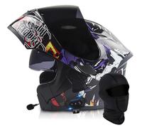 Flip Up Full Face Motorcycle Helmet, Bluetooth Modular Helmet Dual Visor Folding Full Face Helmet ECE Certified Men Women Scooter Helmet With Bluetooth Headset(P,XXL(63~64cm))
