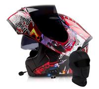Flip Up Full Face Motorcycle Helmet, Bluetooth Modular Helmet Dual Visor Folding Full Face Helmet ECE Certified Men Women Scooter Helmet With Bluetooth Headset(N,XL=(61~62cm))
