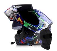 Flip Up Full Face Motorcycle Helmet, Bluetooth Modular Helmet Dual Visor Folding Full Face Helmet ECE Certified Men Women Scooter Helmet With Bluetooth Headset(K,L=(59~60cm))
