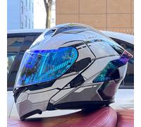 Flip-Up Helmet Motorcycle Helmet Full-Face Helmet ECE 22.06 Certified with Chin Guard Moped Helmet with Sun Visor Scooter Helmet Fashionable High Style for Men Women D,XXL61~62CM