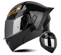 Flip-Up Motorcycle Helmet ECE-Approved Modular Helmet Full-Face Helmets with Dual Visor Adult Men and Women Matte or Glossy Black All Seasons Full Face Helmet F,XL 61-62CM
