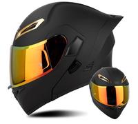 Flip-Up Motorcycle Helmet ECE-Approved Modular Helmet Full-Face Helmets with Dual Visor Adult Men and Women Matte or Glossy Black All Seasons Full Face Helmet A,XL 61-62CM