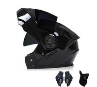 Flip-Up Motorcycle Helmet ECE Approved Motorcycle Full Face Helmet with Double Lens for All Seasons Free Face Mask and Gloves Noise Reduction Ventilation for Adults Men Women H,S