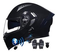 Flip-up Motorcycle Helmet Modular Motorbike Helmets ECE Approved Motorcycle Helmet Bluetooth with Gloves Mask Double Visors Anti-fog Noise Reduction Crash Racing Helmet Men Women
