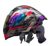 Flip-Up Motorcycle Helmet Modular Motorbike Helmets ECE Approved Motorcycle Helmet with Gloves Mask Double Visors Anti-Fog Noise Reduction Crash Racing Helmet Men Women 1,XXXL/(63~64cm)