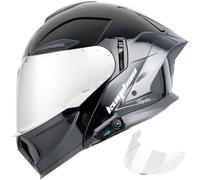 Flip Up Motorcycle Helmet with Bluetooth - ECE 22.06 Approved Modular Double Visor Motorbike Helmets - Microphone Dual Speaker with Dual Visor Sun Shield for Adults Men and Women 15,L/(59~60cm)