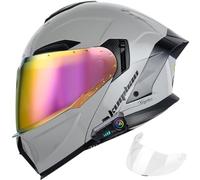 Flip Up Motorcycle Helmet with Bluetooth - ECE 22.06 Approved Modular Double Visor Motorbike Helmets - Microphone Dual Speaker with Dual Visor Sun Shield for Adults Men and Women 14,M/(57~58cm)