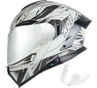 Flip Up Motorcycle Helmet with Bluetooth - ECE 22.06 Approved Modular Double Visor Motorbike Helmets - Microphone Dual Speaker with Dual Visor Sun Shield for Adults Men and Women 19,M/(57~58cm)