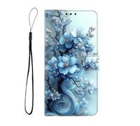 Flip Wallet Case for Redmi A2 Shell with Kickstand,Card Slots,Silicone Bumper,Shockproof,Flip Wallet Leather Protective Cover for Redmi A2,Blue 3D Effect Plum Blossom