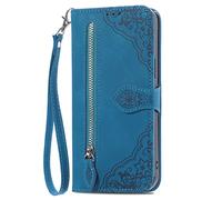 Flip Wallet for Phone Mi Poco X4 Pro 5G Embossed Design PU Leather Case Folio Case Magnetic shockproof Protective Zipper Cover Glirls Case with Stand function,7 Card Slots + 1 pcs Wrist Strap,Blue