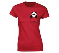 Flip Womens Pocket Panda Bear Cute Animal Print T-Shirt Red UK 18-20 (Plus Size XXL)