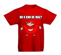 Flip Youth Kids Childrens T-Shirt Ugandan Knuckles Meme Do U Kno De Wae ? Red 9-11 Years (L)
