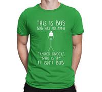 Flip Youth Kids Childrens This is Bob No Arms Knock Knock Stickman Joke Funny T-Shirt Green 12-13 Years (XL)