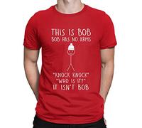 Flip Youth Kids Childrens This is Bob No Arms Knock Knock Stickman Joke Funny T-Shirt Red 7-8 Years (M)