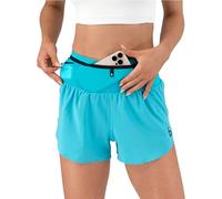 FlipBelt High Waisted Quick-Dry Air Running Shorts Workout Sport Layer Active Shorts with Pockets and Built in Running Belt, Gulf Blue, XS Short