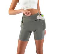 FlipBelt Women’s Compression Shorts - Built-in Running Belt - 3,5,7 Inseam - Running Shorts with Pockets - USA Small Business, 7 Inch - Soft Army, M