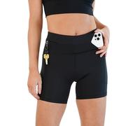 FlipBelt Womens High Waisted Compression Biker Shorts with Pockets for Women, Workout Fitness Running Shorts for Gym, Biking