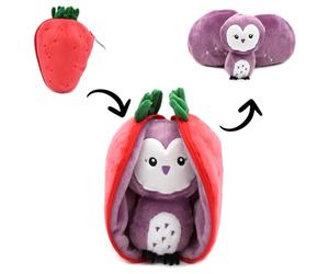 FLIPETZ Violet The Owl Plushie | Owl Plush Toy Style 2-in-1 Reversible Soft Toy | 9 Inch Transforming Strawberry to Owl Collectible Stuffed Animal for Kids & All Ages