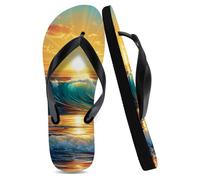 Flipflops Unisex Mens Sliders Black, Teal Blue Ocean Waves Garden Poolside Slippers Lightweight Summer Sandals Gifts Her Sister Gifts, Size 5 (240MM)