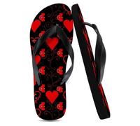Flipflops Unisex Women's Flip Flops Black, Bright Red Hearts Summer Flip Flops Soft Sole Slides Wedding Gifts Gifts for Dad, Size XXL