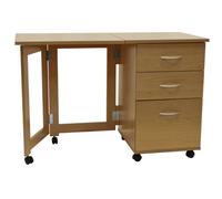 FLIPP - 3 Drawer Folding Office Storage Filing Desk / Workstation - Oak