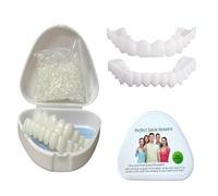 Flipped Warmth 2 Pairs Fake Teeth Snap on Dentures Covering Veneers Teeth Snap on Veneers Teeth Top and Bottom Clip in Veneers Teeth Temporary False Teeth for Men and Women