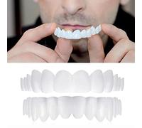 Flipped Warmth 2 Pairs False Teeth Clip in Veneers Teeth for Upper And Lower, Snap on Dentures Silicone Fake Teeth Clip on Veneers Top And Bottom, White Fake Tooth