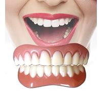 Flipped Warmth 2 Pairs Temporary Dentures Fake Teeth Whitening False Teeth Top And Bottom, Cosmetic Teeth Upper And Lower Snap on Veneers Teeth for Men Women Adult