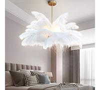 FLIPS Ostrich Feather Ceiling Light,3 Light White Feather Chandelier Creative E14 Romantic Luxury Pendant Light Corridor Bedroom Lighting Fixture-3 light 75x59cm(30x23inch)