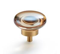 FLIRABBIT 5 Pack Champagne Gold Crystal Cabinet Knobs - Modern Glass Handles Interiors, Brushed Brass Pulls for Dresser Kitchen Bedroom Bathroom(Round Cake, 5)