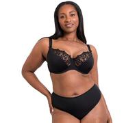 Flirtelle Underwired Balcony Bra Swirl Embroidered Womens Ladies Underwear Lingerie Black Cup Size 34J