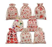 Flisdtry 16Pcs Christmas Drawstring Gift Bags Burlap, Gift Pouch Goody Bags for Gift Christmas Party Favor Supplies