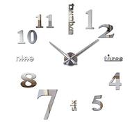 Flisdtry 3D Frameless Wall Clock Modern Mute Mirror DIY Room Home Office Decorations (Silver)