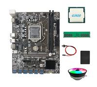 Flisdtry B250C BTC Motherboard+G3920 or G3930 CPU CPU+RGB Fan+DDR4 4GB 2666Mhz RAM+128G SSD+Switch Cable 12XPCIE to USB3.0 GPU Card Slot