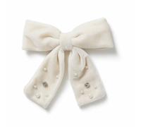 Flitzy White Velvet Bow with Pearls Hair Clip