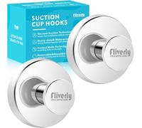 Fliverly 2pcs Suction Cup Hooks for Shower,Inside Shower,Wall,Bathroom,Bedroom,Kitchen,Door,Glass Window, Mirror, Tile, No Drilling Hanging for Towels,Robes,Loofah,hat,Clothing,Wreath (Chrome)
